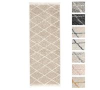 Tapis Shaggy - TESSO LIVING - 80x200 cm - Beige - Dessin Diamant - Poils Longs Extra Doux