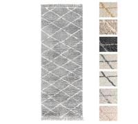 Tapis Shaggy - TESSO LIVING - 80x200 cm - Gris - Dessin Diamant - Poils Longs Extra Doux