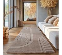 Tapis SIMPEX boho scandinave uni Beige 80x250 cm, Tapis décoratif doux et lavable avec effet 3D, Salon et chambre à coucher