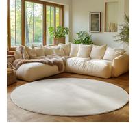 SIMPEX Tapis Rond Crème 120 cm Tapis à Poils Courts Lavable, Rond, Doucement Antidérapant et Design Monochrome Moderne pour Salon, Chambre, Cuisine et Chambre d'enfant