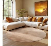 SIMPEX Tapis Rond Beige 120 cm Tapis à Poils Courts Lavable, Rond, Doucement Antidérapant et Design Monochrome Moderne pour Salon, Chambre, Cuisine et Chambre d'enfant