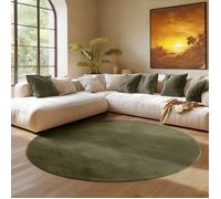 SIMPEX Tapis Rond Vert 120 cm Tapis à Poils Courts Lavable, Rond, Antidérapant et Doux, Design Monochrome Moderne pour Salon, Chambre, Cuisine et Chambre d'enfant