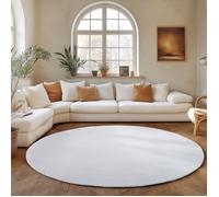 SIMPEX Tapis Rond Blanc 120 cm Tapis à Poils Courts Lavable, Rond, Antidérapant et Doux, Design Monochrome Moderne pour Salon, Chambre, Cuisine et Chambre d'enfant