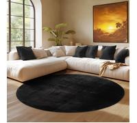 Tapis SIMPEX Rond 200 cm Poils Courts Lavable, Doucement Antidérapant et Design Moderne pour Salon, Chambre, Noir