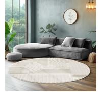SIMPEX Tapis Rond à Poils Longs pour Salon,Tapis de Chambre à Coucher, Beige, Coureur de Couloir, Tapis Style scandinave et bohème avec Design 3D, Doux et Moelleux.Taille: 200 x 200 cm, Couleur:crème