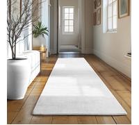SIMPEX Tapis Runner Blanc 80x250 cm Tapis à Poils Courts Lavable, Antidérapant et Doux, Design Monochrome Moderne pour Chambre, Cuisine et Couloir