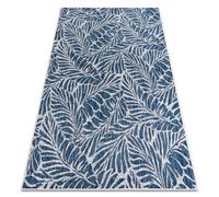 Tapis SIZAL SION Feuilles 22151 tissé à plat ecru / bleu foncé 80x150 cm