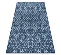 Tapis SIZAL SION Géométrique Diamants 21778 tissé à plat bleu foncé / ecru 140x190 cm