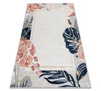 Tapis Structurel BOTANIC 65240 Flamant rose feuilles tissé à plat sur balcon terrasse - gris 157x220 cm