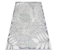 Tapis Structurel BOTANIC 65241 Feuilles tissé à plat sur balcon terrasse - gris 78x150 cm
