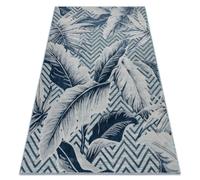 Tapis Structurel BOTANIC 65242 Plumes zigzag tissé à plat sur balcon terrasse - bleu aqua 196x290 cm