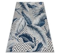 Tapis Structurel BOTANIC 65242 Plumes zigzag tissé à plat sur balcon terrasse - gris 157x220 cm