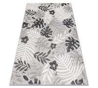 Tapis Structurel BOTANIC 65245 Feuilles de monstère tissé à plat sur balcon terrasse - gris 137x190 cm