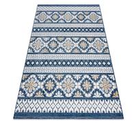 Tapis Structurel BOTANIC 65252 Boho tissé à plat sur balcon terrasse - bleu foncé 157x220 cm