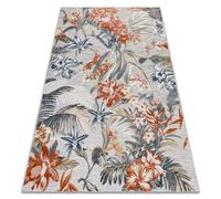 Tapis Structurel BOTANIC 65262 fleurs tissé à plat sur balcon terrasse - gris 157x220 cm