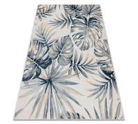 Tapis Structurel BOTANIC 65265 Feuilles de monstère tissé à plat sur balcon terrasse - écru 157x220 cm