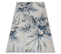 Tapis Structurel BOTANIC 65265 Feuilles de monstère tissé à plat sur balcon terrasse - gris 117x170 cm