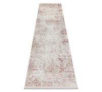 Tapis tapis de couloir moderne DISTIN 0828A rose / poudre / blanc - Abstraction vintage franges 80x300 cm