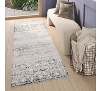 Tapis Tapis de passage Salon Chambre à coucher Modernes Design Gris Crème Ornement Floral Chiné Vintage Aspect 3D Oekotex 80 x 300 cm