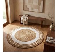 Tapis - THE DECO FACTORY - FUNNY JUTE ROND CERCLE - Rond 90 cm - 50% jute/50% coton - Cercle blanc