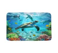 Tapis Tortues, Dauphins Et Coraux des Profondeurs, Vie Marine sous-Marine Tropicale Absorbant Paillasson Interieur Entrées Robuste Paillassons pour Porches Salons Portes Extérieures