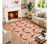 Tapis traditionnel à motif damassé 1,2 x 1,8 m | Motifs de feuillage, esthétique traditionnelle, accents orange brûlé, entrées, décoration de foyer, surface douce