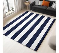 Tapis Traditionnel Bleu Marine Rayures imprimé pour Salon, Blanc Bleu Tapis Poil Ras Doux et antidérapant Design Moderne Lavable, décoration intérieure, 160 x 230 cm