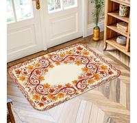 Tapis traditionnel et élégant avec motif floral d'automne - Tapis d'intérieur à poils courts en éponge - Ne perd pas ses poils - Pour entrée, salle de bain, cuisine - Décoration de porte - 0,6 x 0,9 m