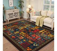 Tapis Tribal Ethnique, Blocs de Grille géométriques bohèmes Bohèmes, Tapis Machine à Laver Tapis de Salon, Tapis antidérapants faciles à Nettoyer pour Un Bureau à Domicile 180x270cm