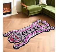 Tapis tufté doux et amusant pour chambre à coucher, motif tigre tibétain, 1,5 x 0,9 m, lavable avec envers antidérapant en caoutchouc thermoplastique, décoration d'intérieur (violet)