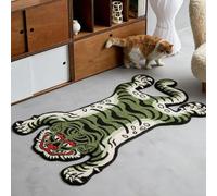 Tapis tufté doux et amusant pour chambre à coucher, motif tigre tibétain, 1,5 x 0,9 m, lavable avec envers antidérapant en caoutchouc thermoplastique, décoration d'intérieur (vert)