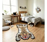 Tapis tufté doux et amusant pour chambre à coucher, motif tigre tibétain, 1,5 x 0,9 m, lavable avec envers antidérapant en caoutchouc thermoplastique, décoration d'intérieur (jaune)