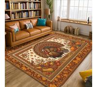 Tapis turquie rustique traditionnel avec citrouilles et feuilles - Marron - À poils courts - En éponge - Ne perd pas ses poils - Pour salon, chambre à coucher, salle de ppartement - 1,5 x 2,1