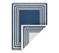 Tapis TWIN 22990 Cadre Coton double face Franges écologiques - bleu foncé / crème 140x190 cm