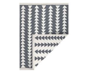 Tapis TWIN 22994 géométrique triangles Coton double face Franges écologiques - anthracite / crème 100x200 cm