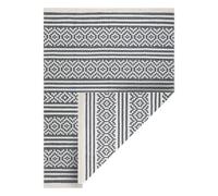 Tapis TWIN 22996 géométrique rayures Coton double face Franges écologiques - anthracite / crème 140x190 cm