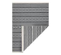 Tapis TWIN 22996 géométrique rayures Coton double face Franges écologiques - noir / crème 120x170 cm