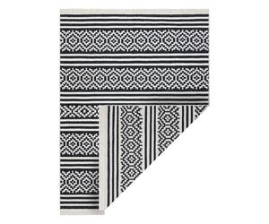 Tapis TWIN 22996 géométrique rayures Coton double face Franges écologiques - noir / crème 140x190 cm