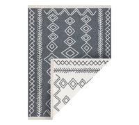 Tapis TWIN 23000 Boho Coton double face losanges Franges écologiques - anthracite / crème 80x150 cm