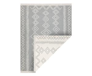 Tapis TWIN 23000 Boho Coton double face losanges Franges écologiques - gris / crème 80x150 cm