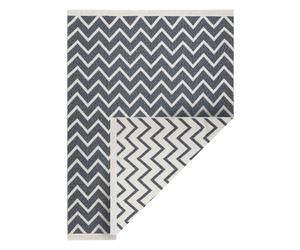 Tapis TWIN 23002 ZigZag Coton double face Franges écologiques - anthracite / crème 140x190 cm