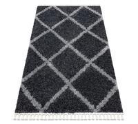 Tapis UNION 3482 Treillis gris Franges berbère marocain shaggy 120x170 cm
