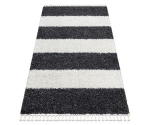 Tapis UNION 4079 Rayures gris et crème Franges berbère marocain shaggy 140x190 cm