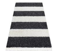 Tapis UNION 4079 Rayures gris et crème Franges berbère marocain shaggy 180x270 cm