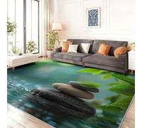 Tapis Vert Zen Japonais Intérieur Extérieur Antidérapant | Minimaliste Botanique Feuilles Bambou Pierres Tapis Salon Courte et Douce Lavable 60 x 90 cm pour Chambre Manger Bureau
