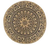 vidaXL Tapis en jute Imprimé – Bleu foncé – 90 cm – Fait à la main