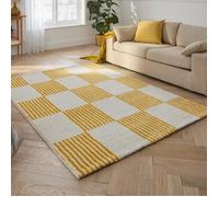 Tapis vintage année 70 motif damier - NAZAR RUGS - GROOVY - Jaune - 200X280 cm