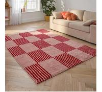 Tapis vintage année 70 motif damier - NAZAR RUGS - GROOVY - Rouge - 200X280 cm