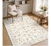 Tapis vintage bohème 90 x 150 cm - lavable en machine, poil court antidérapant crème blanc pour salon