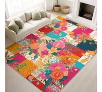 Tapis Vintage Dynamique À Poils Courts Chaleureux Raffiné Exotique Ethnique Bohème Carreaux Fleurs - Tapis Doux Moelleux 140 x 200 cm, Antidérapant Chambre à Coucher Moquette, Ne Perd Pas Ses Poils